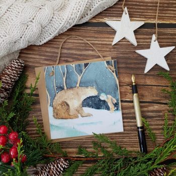 The Bear and the Hare in Winter Wooden Forever Card