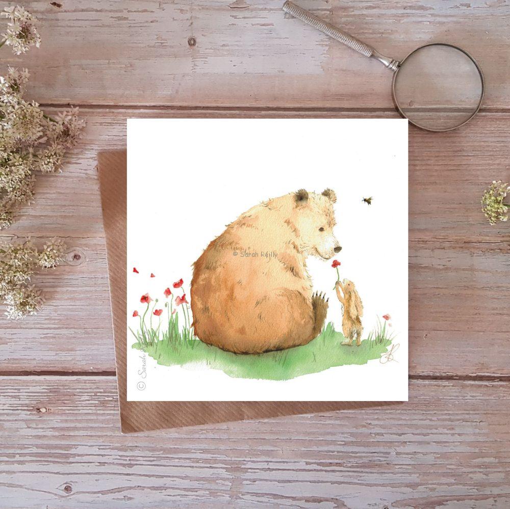 The Bear and The Hare in Spring Greeting Card