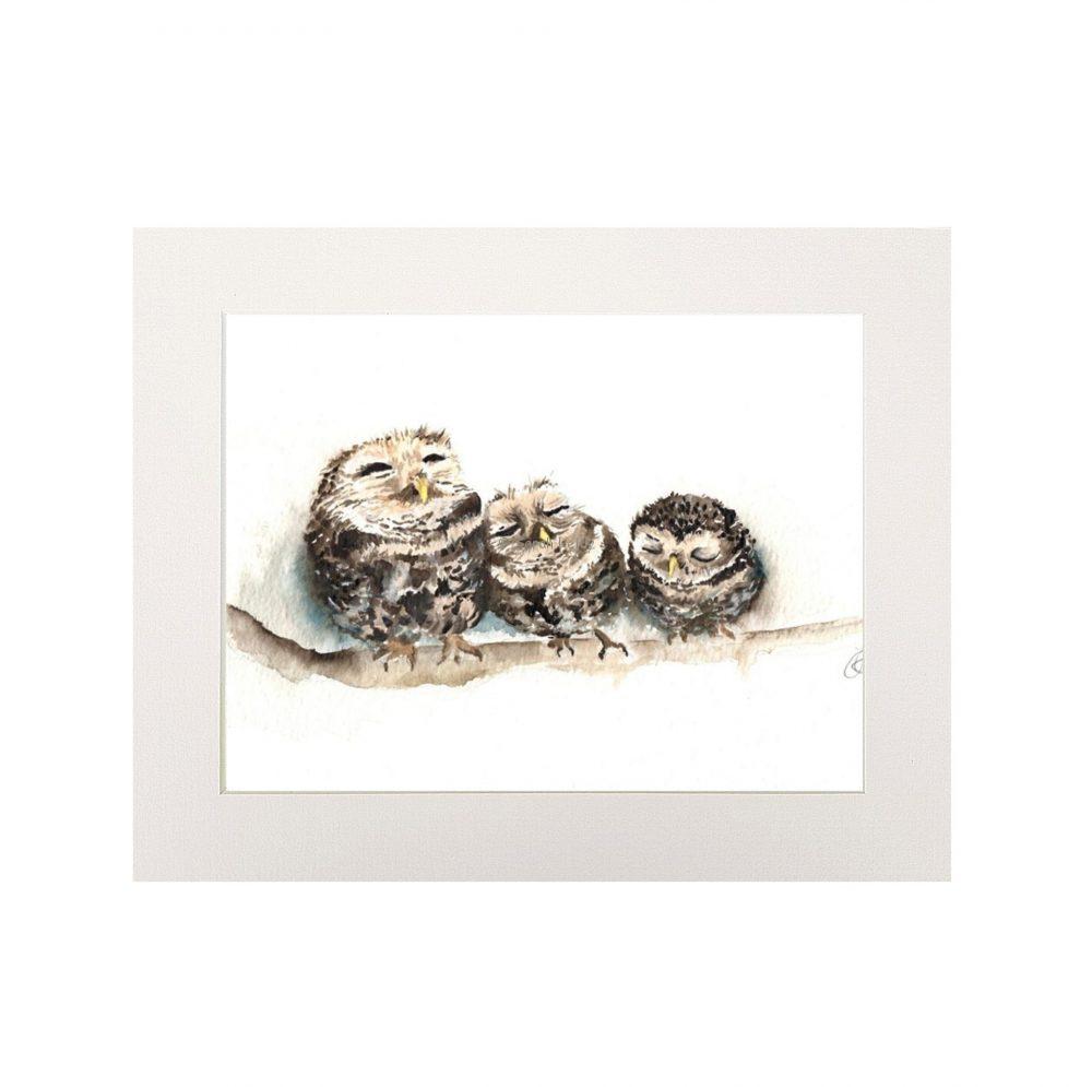 Sleepy Little Owls Print (Landscape)