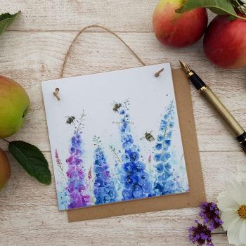 Dangling in the Delphiniums Wooden Forever Card