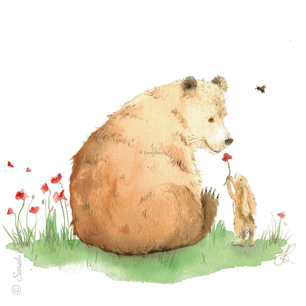 The Bear and the Hare in Spring Canvas Print
