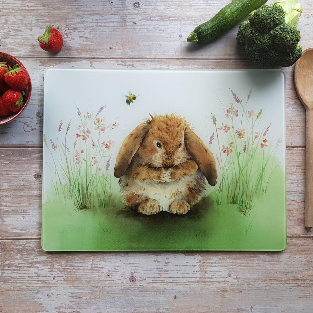Honey Bunny Large Glass Cutting Board