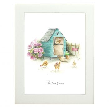 Cottage Core Hen house mounted print
