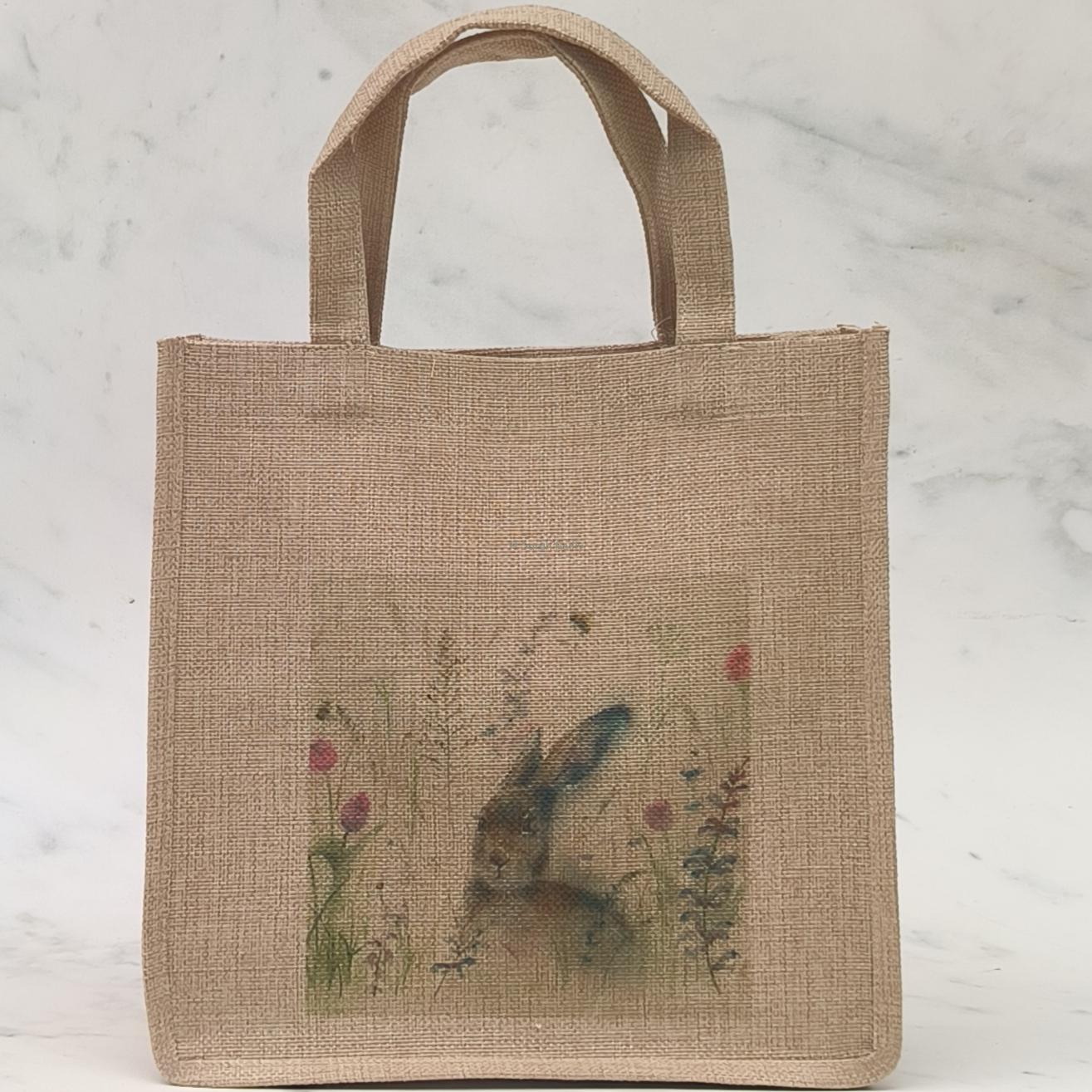 Spring is Hare Small Jute Bag