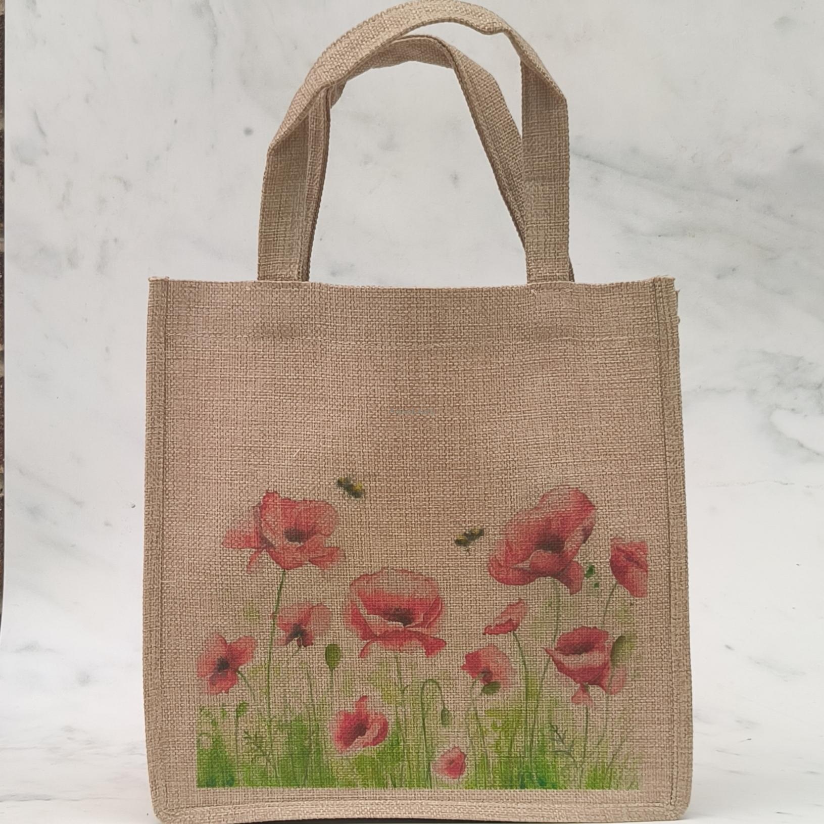 Poppies & Bumbles Small Jute Bag