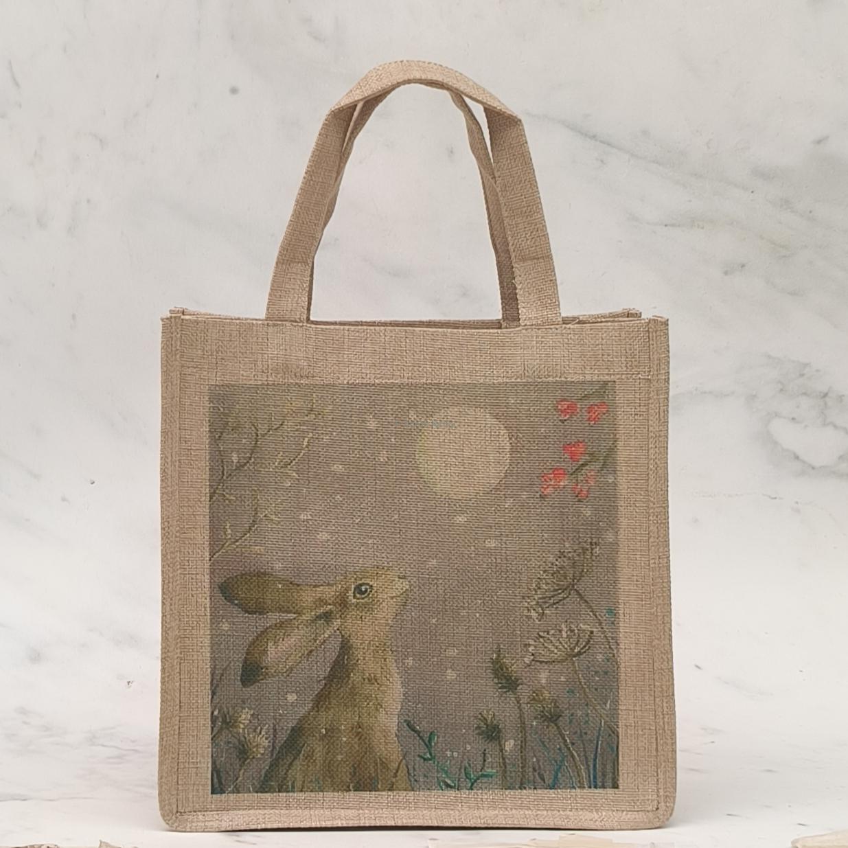 Berries and Snowflakes Christmas Small Jute Bag