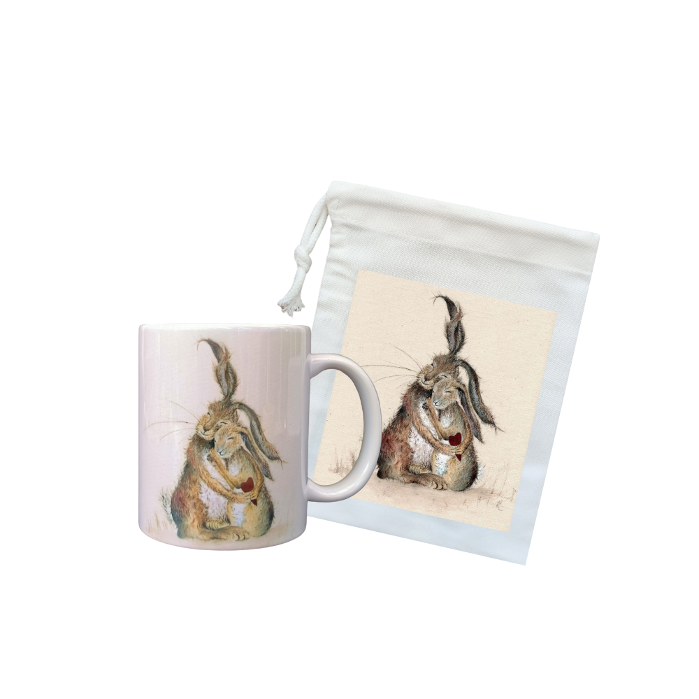 Artko Stampa Incorniciata Hares My Heart – Quadro Con Lepri E Cuore Di Sarah Reilly, 43,5x33,5 Cm, Passepartout Bianco E Cornice Grigia, Arte Contemporanea Per Pareti