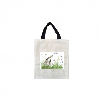 Blissful Badger Short Black Handled Linen Tote Bag