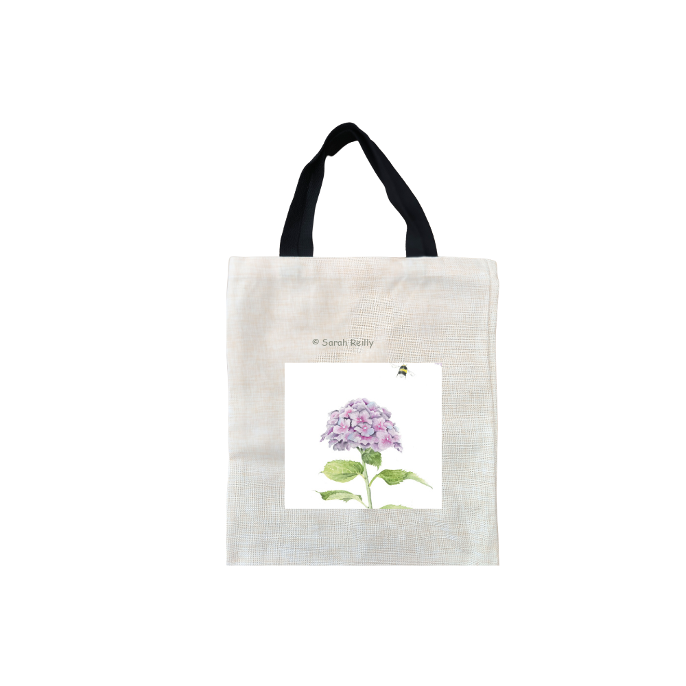 Bee Calm Short Black Handled Linen Tote Bag