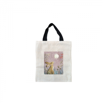 Berries & Snowflakes Christmas Short Black Handled Linen Tote Bag