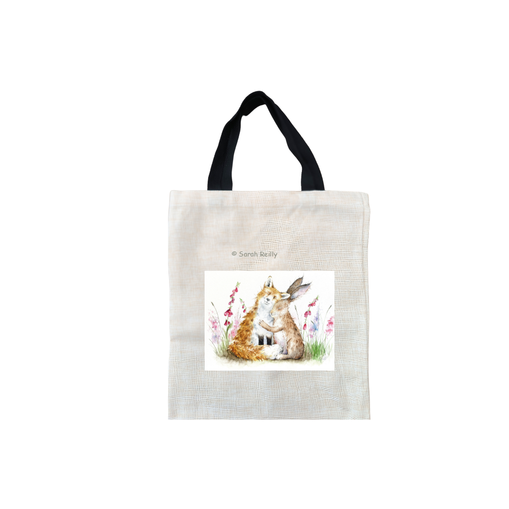 Best Friends Short Black Handled Linen Tote Bag