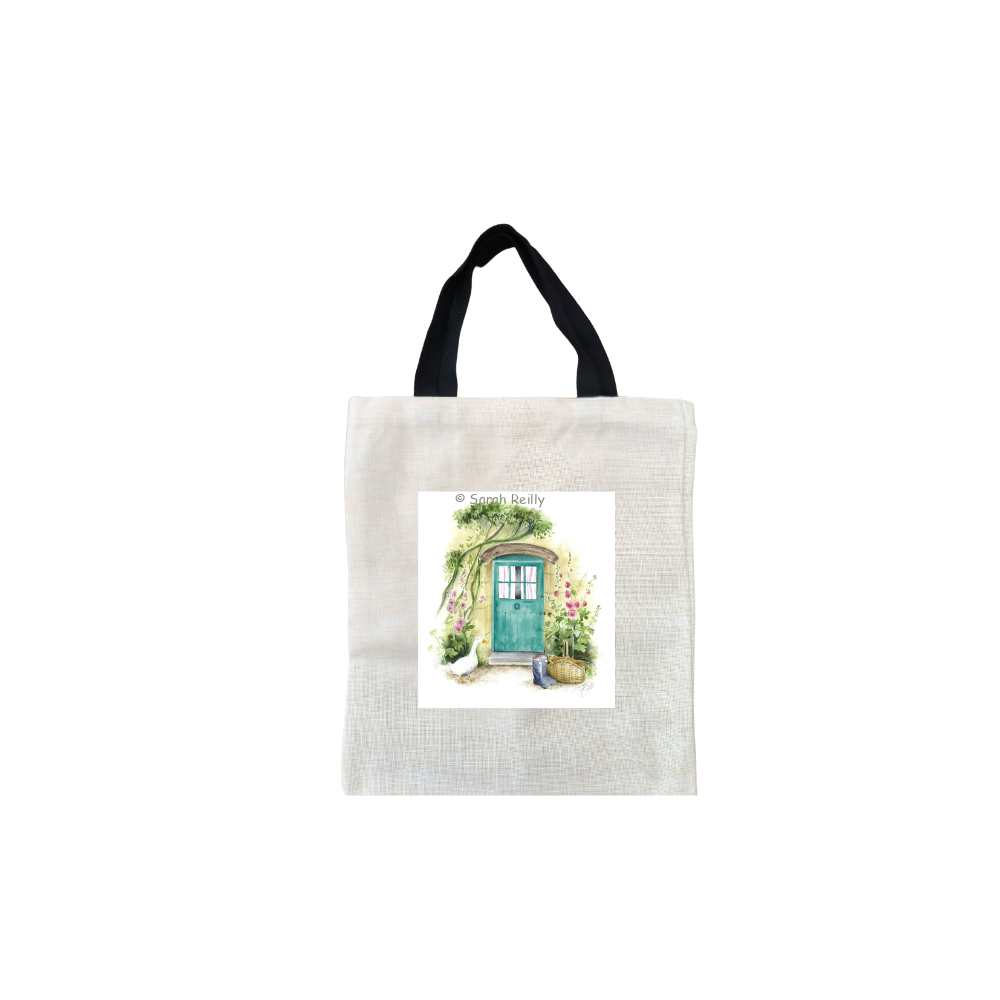 Cottage Life Short Black Handled Linen Tote Bag