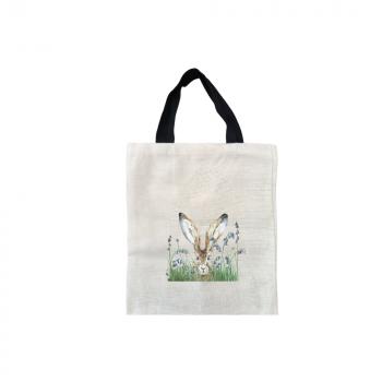 Curious Hare Short Black Handled Linen Tote Bag