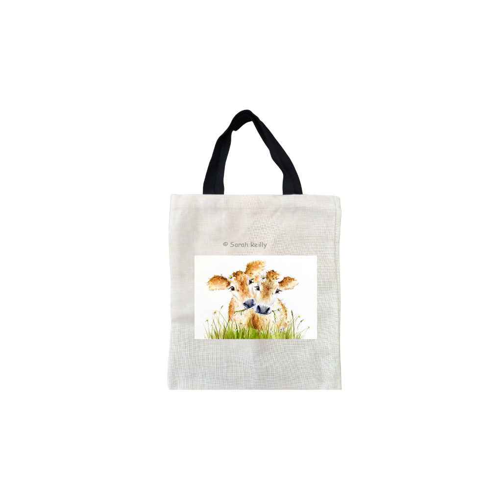 Daisy Moos Short Black Handled Linen Tote Bag