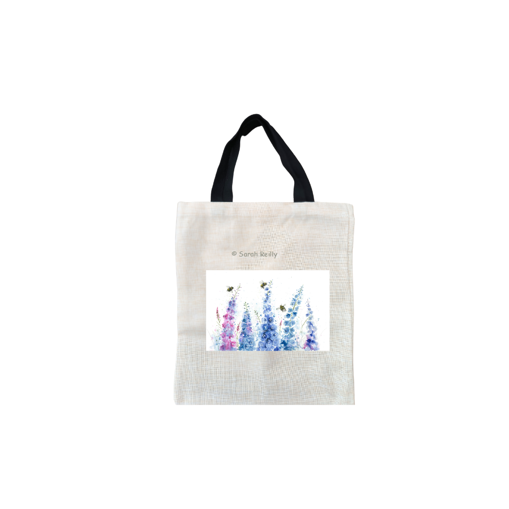 Delphiniums Short Black Handled Linen Tote Bag