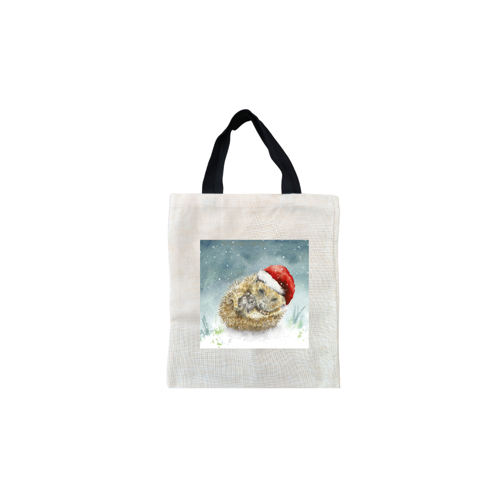 Dreaming of a White Christmas Short Black Handled Linen Tote Bag
