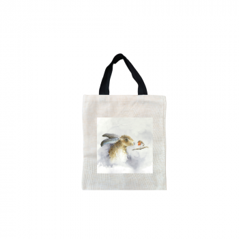 Hare & Robin Christmas Short Black Handled Linen Tote Bag