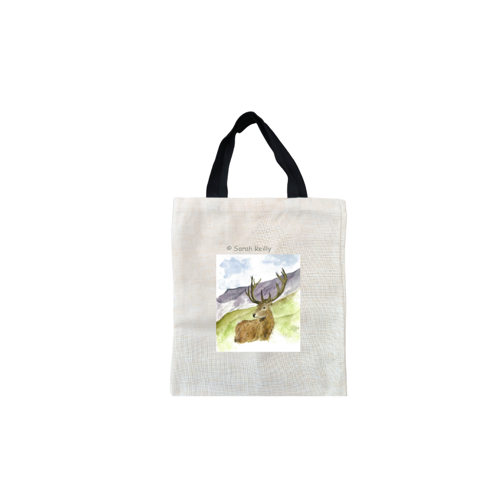Highland Stag Short Black Handled Linen Tote Bag