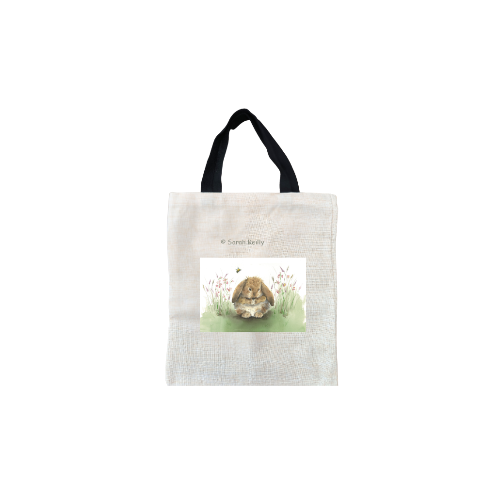 Huneybunny Short Black Handled Linen Tote Bag
