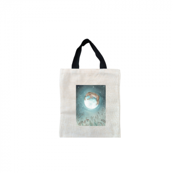 Hugging the Moon Short Black Handled Linen Tote Bag