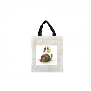 Leave Room For Pudding Christmas Short Black Handled Linen Tote Bag