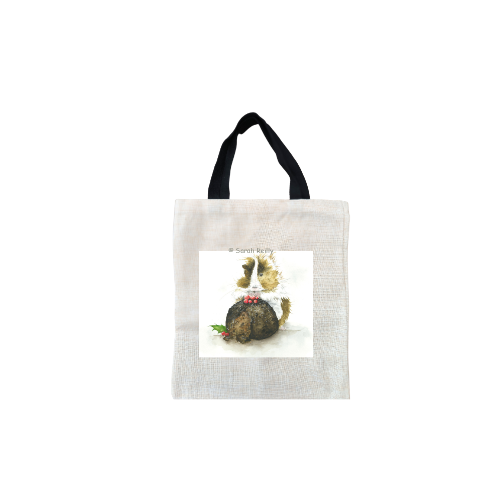 Leave Room For Pudding Christmas Short Black Handled Linen Tote Bag