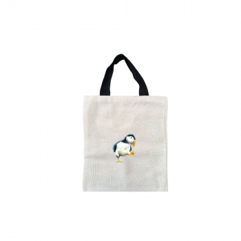 Puffin Short Black Handled Linen Tote Bag
