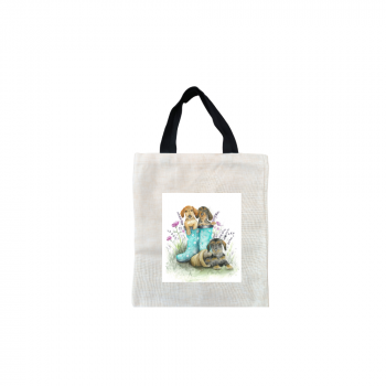 Puppy Planting Short Black Handled Linen Tote Bag