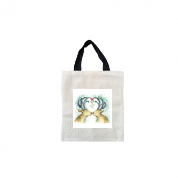 Reindeer Kisses Christmas Short Black Handled Linen Tote Bag