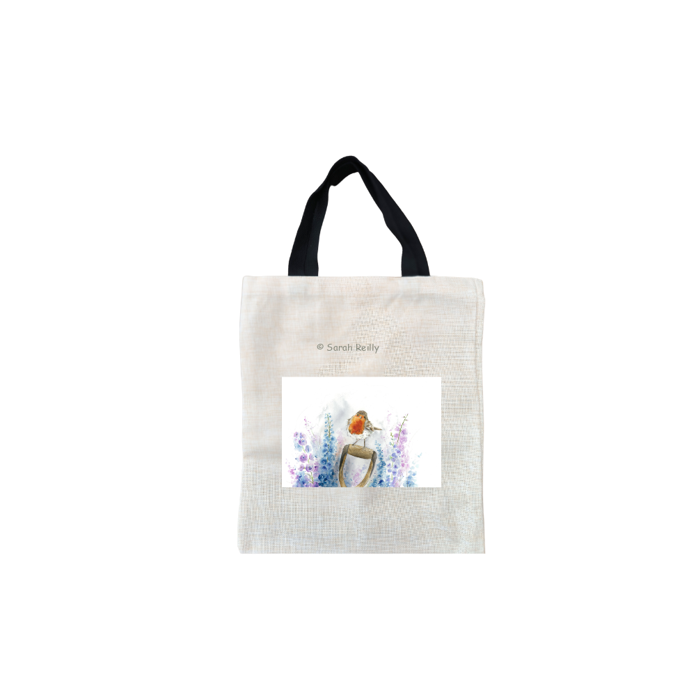 Rosie Robin Short Black Handled Linen Tote Bag