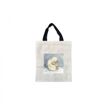 Snow Bear Christmas Short Black Handled Linen Tote Bag