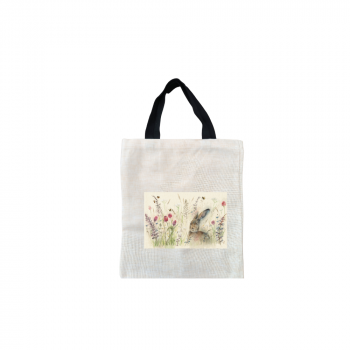 Spring is Hare Short Black Handled Linen Tote Bag