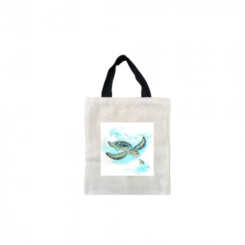 Turtle Tale Short Black Handled Linen Tote Bag
