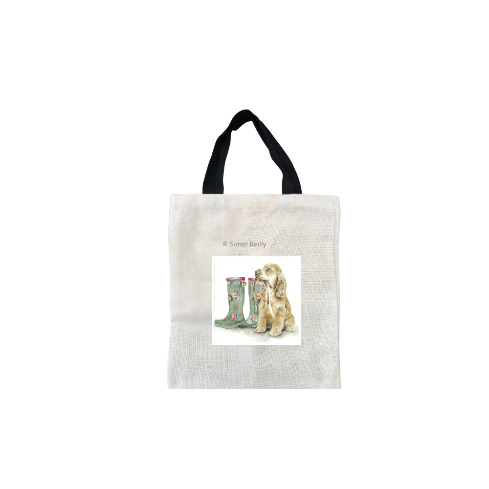 Walkies Short Black Handled Linen Tote Bag