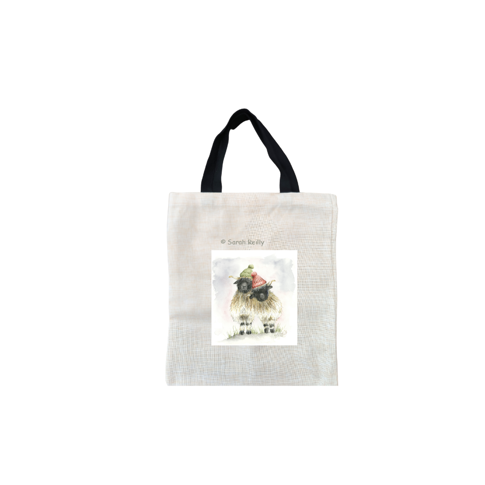 The First Snow Christmas Short Black Handled Linen Tote Bag