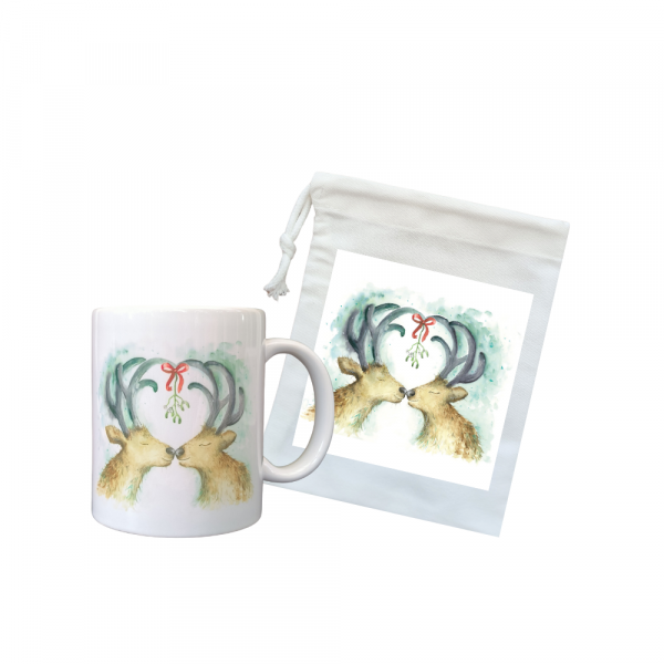 Reindeer Kisses Ceramic Mug with Bag