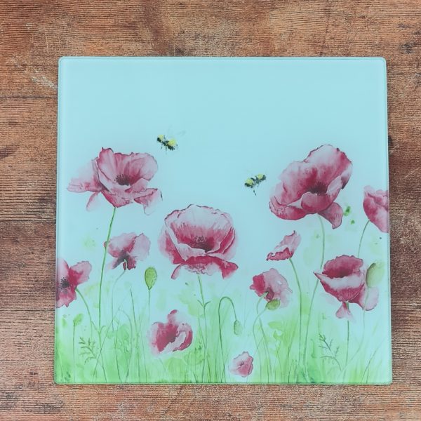 Poppies & Bumbles Small Glass Cutting Board