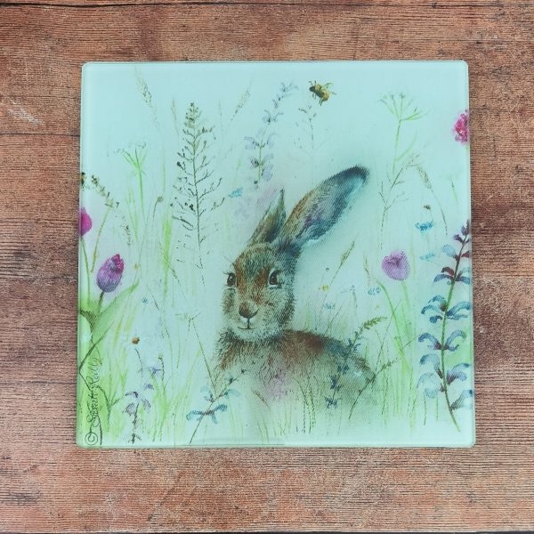 Spring is Hare Small Glass Cutting Board