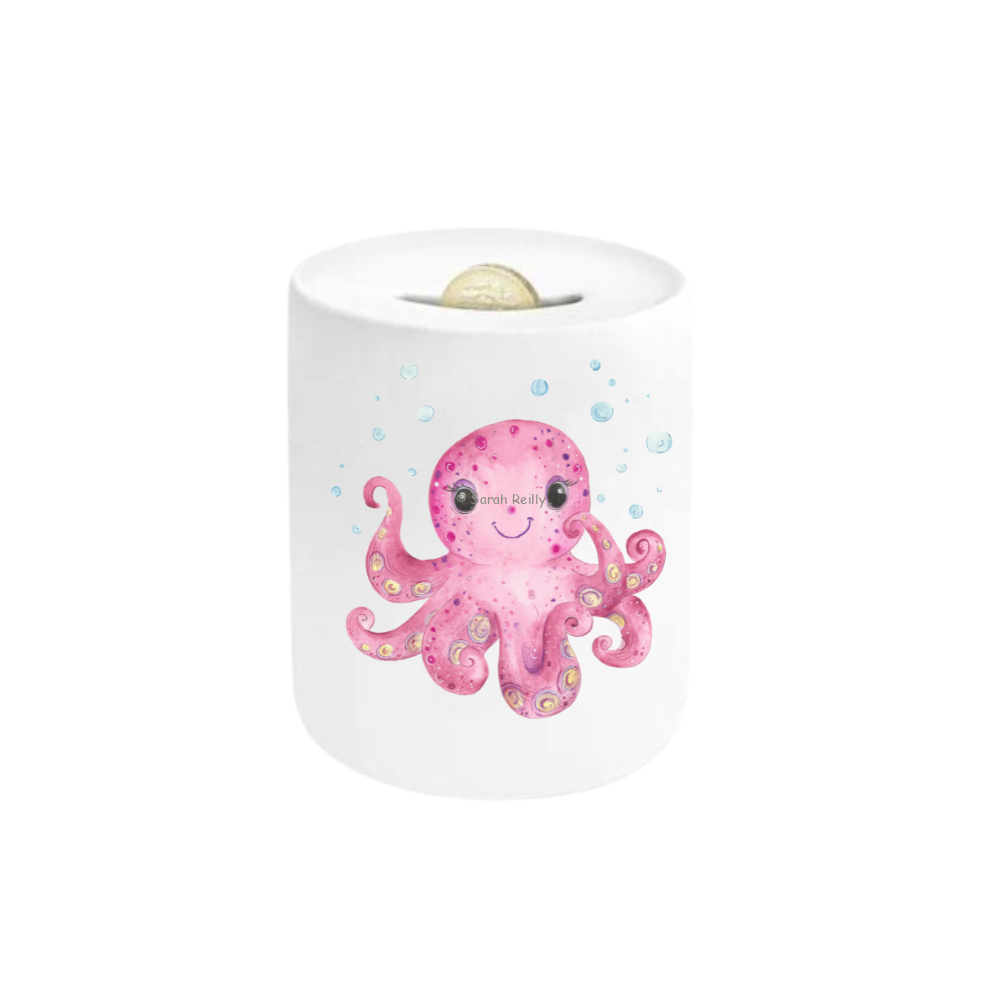 Pink Octopus Ceramic Moneybox