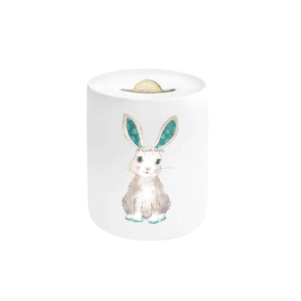 Teal Bunny Ceramic Moneybox
