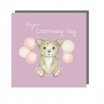 Christening Pink Teddy Card