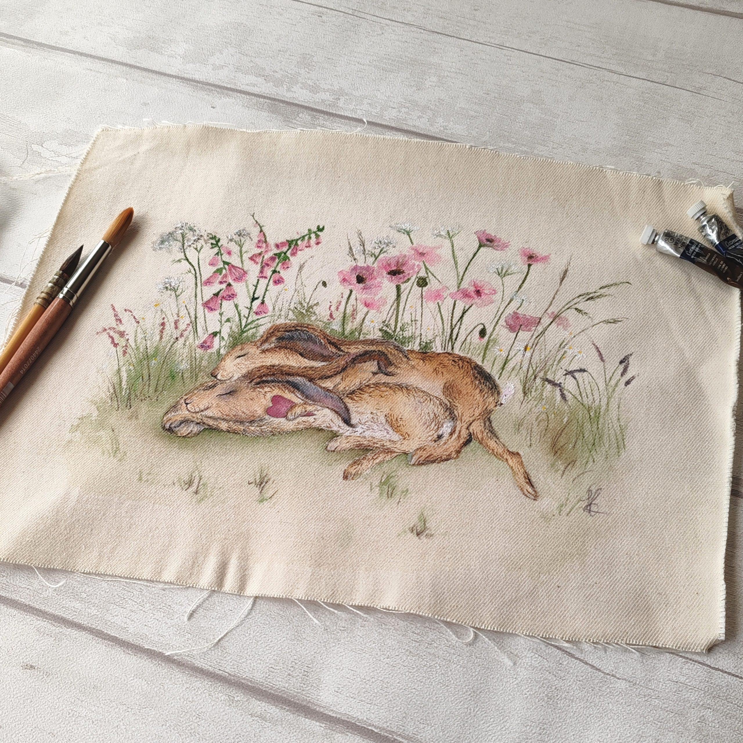 sleeping bunnies original watercolour artwork