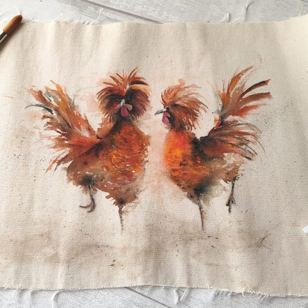 Frizzle chickens original watercolour artwork