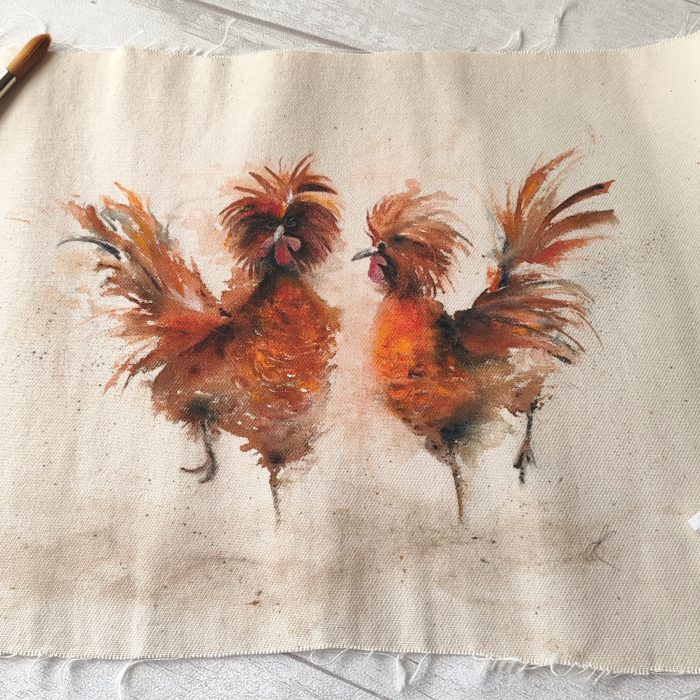 Frizzle chickens original watercolour artwork