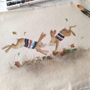 Winter Jumpers - Original Hare Watercolour Artwork by Sarah Reilly