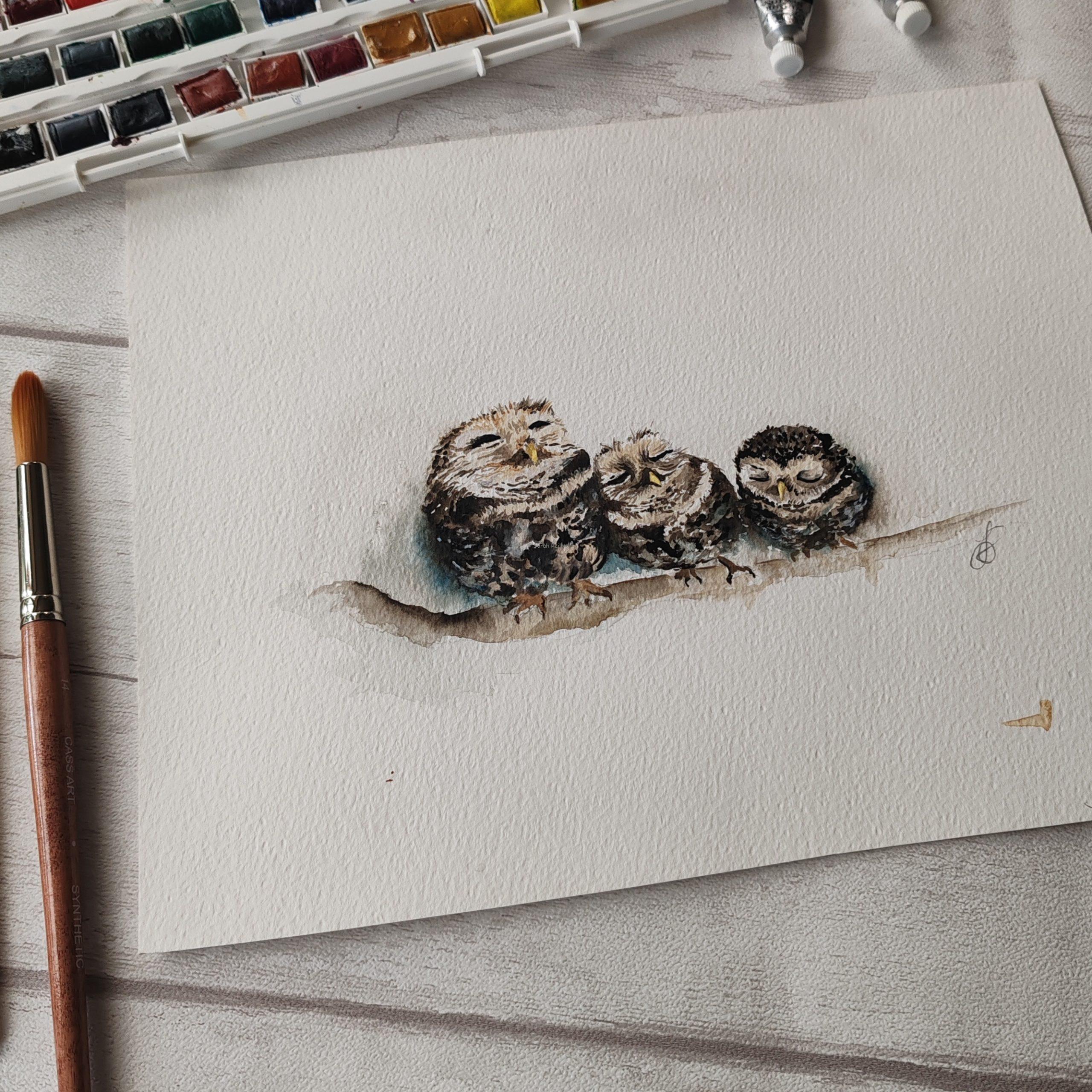 Sleepy little owls - Original Artwork