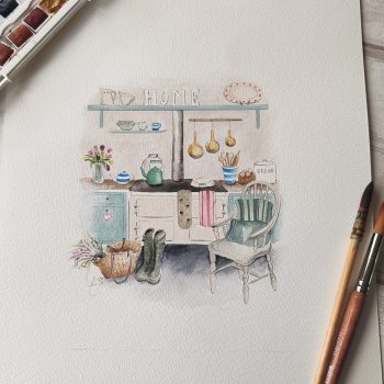"Welcome Home" cottage kitchen - Original Artwork