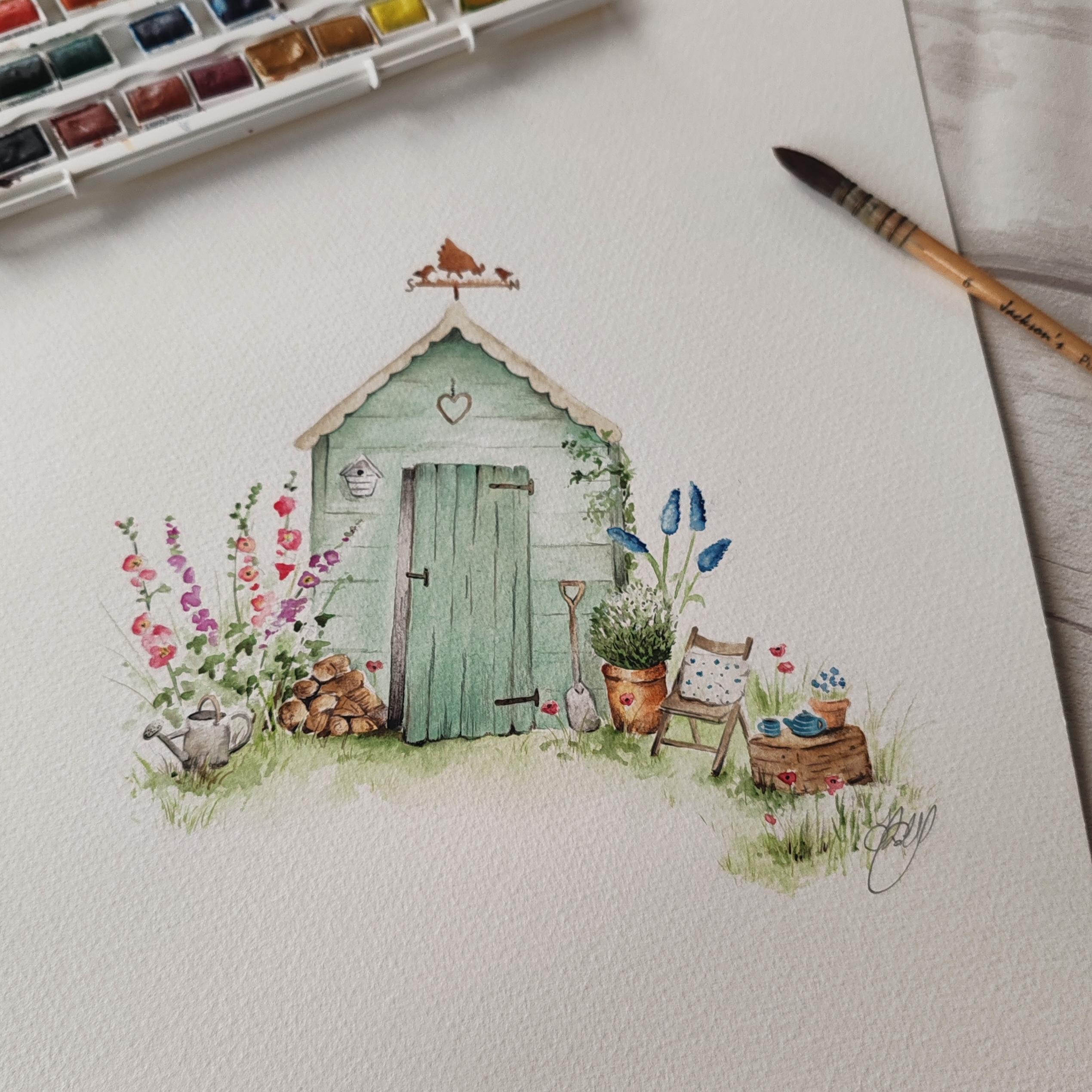 "Tea by the Shed" - Original Artwork
