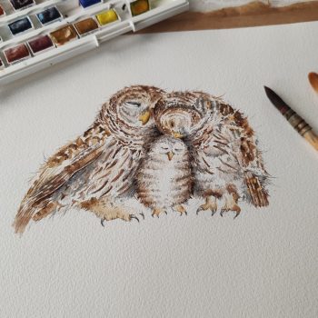 "Owl Family" - Original Artwork