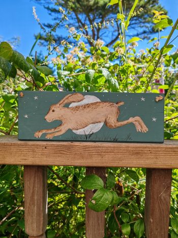 Hare and Moon Wooden Plaque (2) - Original Artwork